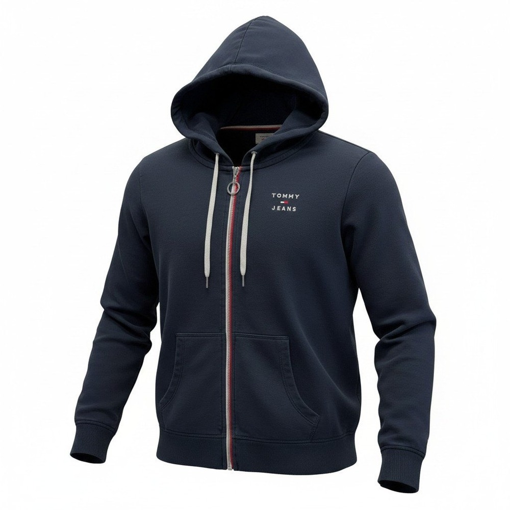 Tommy Jeans Spellout Full Zip Hoodie Men XL Navy Blue